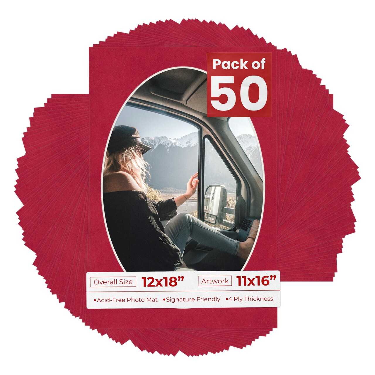 Red Suede Mat Board for 12x18 Frames - Oval Opening for 11x16 Photos